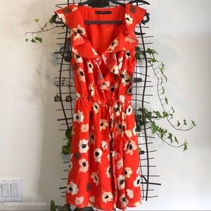 NWT ZARA Orange Floral Wrap Dress Size XL
